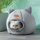 Cat Bed Cave - Gray Warm Indoor Cat House With Ears