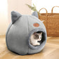 Cat Bed Cave - Gray Warm Indoor Cat House With Ears